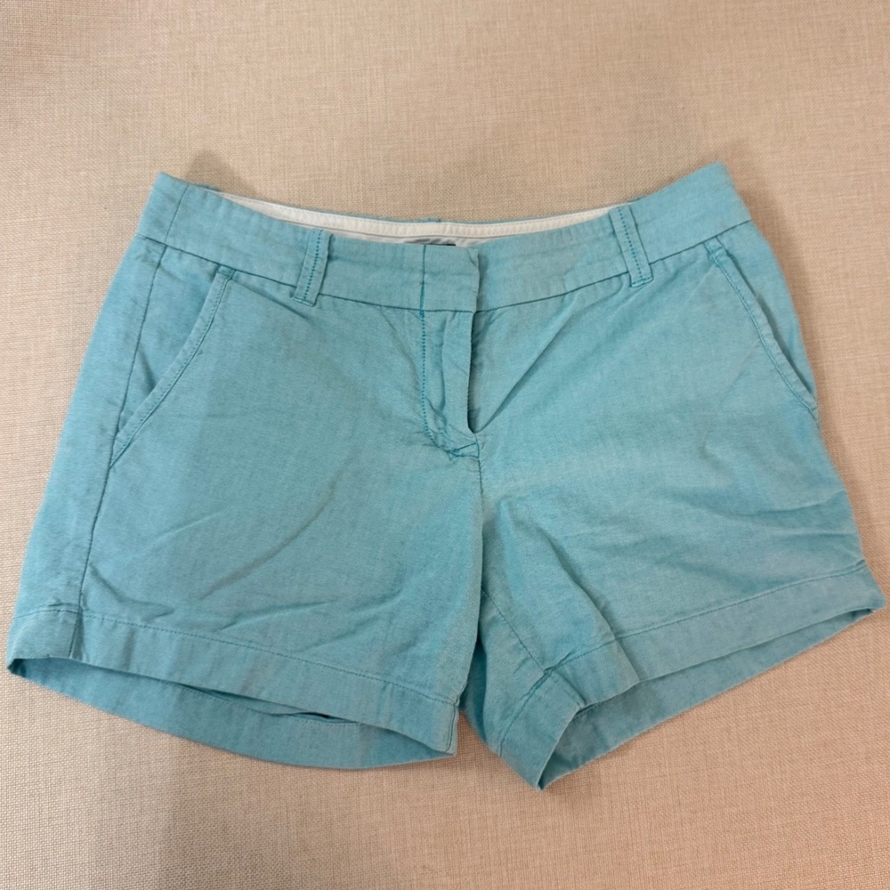 J.Crew City Fit Oxford Shorts Aqua Blue Size 2 Low Rise Chino